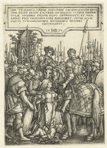 Gerechtigheid van Trajanus by Unknown, print, 1537