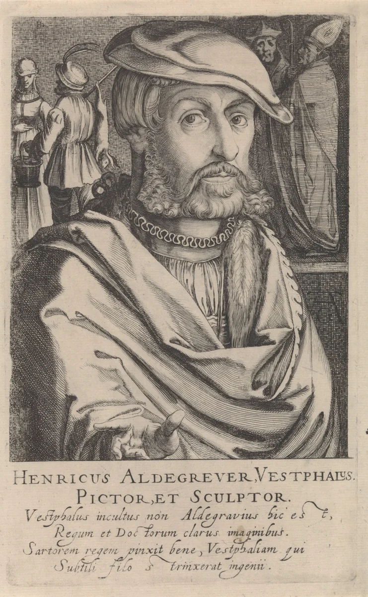 Portret van Heinrich Aldegrever by Simon Frisius, print, 1610