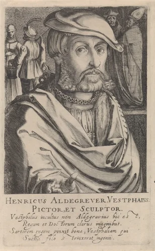 Portret van Heinrich Aldegrever by Simon Frisius, print, 1610