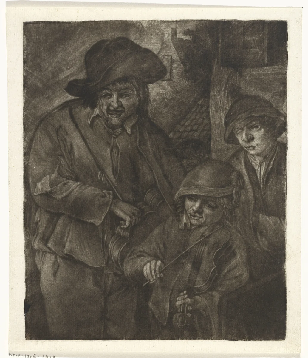 Een lierspeler en een vioolspeler by Jacob Hoolaart, print, 1723-1789