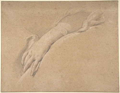Study of the left hand of Mme de Pompadour by François Boucher, drawing, 1715-1770