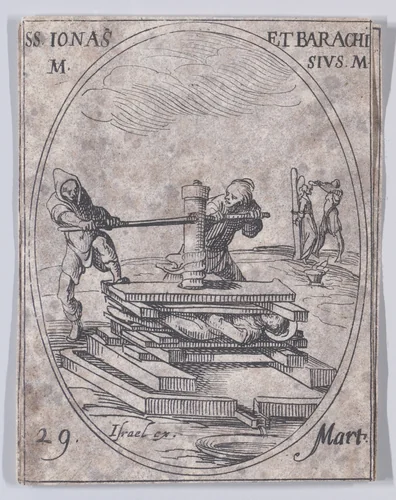 S. Jonas et S. Barchise (St. Jonas and St. Barachisius), March 29th, from "Les Images De Tous Les Saincts et Saintes de L'Année" (Images of All of the Saints and Religious Events of the Year) by Jacques Callot, print, 1636