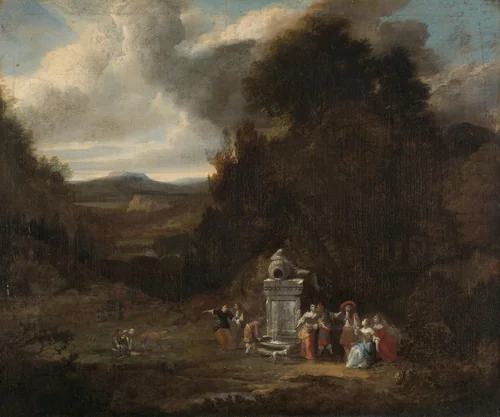 Elegant Company at an Antique Fountain in a Glade by anonymous, painting, 1660-1670