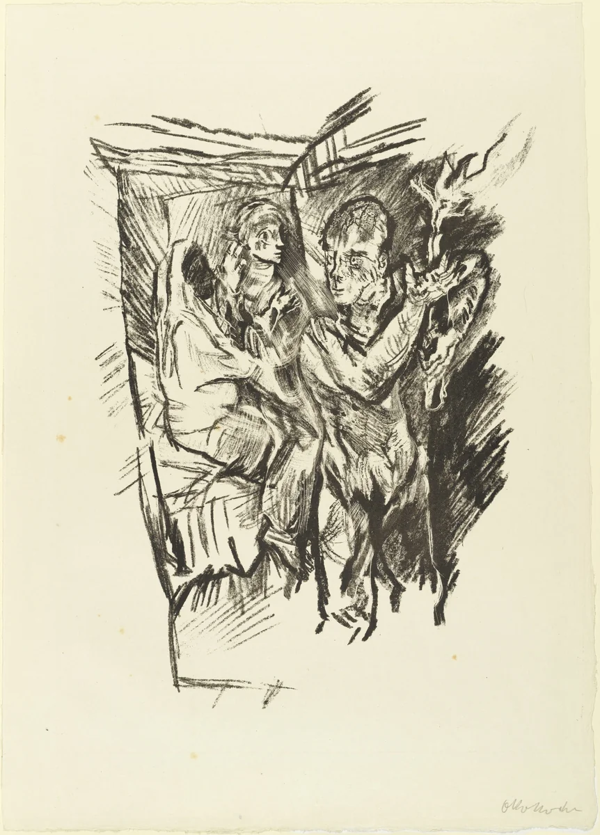 At the Crossroads (Am Scheidewege) (plate 7) from The Bound Columbus (Der gefesselte Columbus) by Oskar Kokoschka, print, 1916