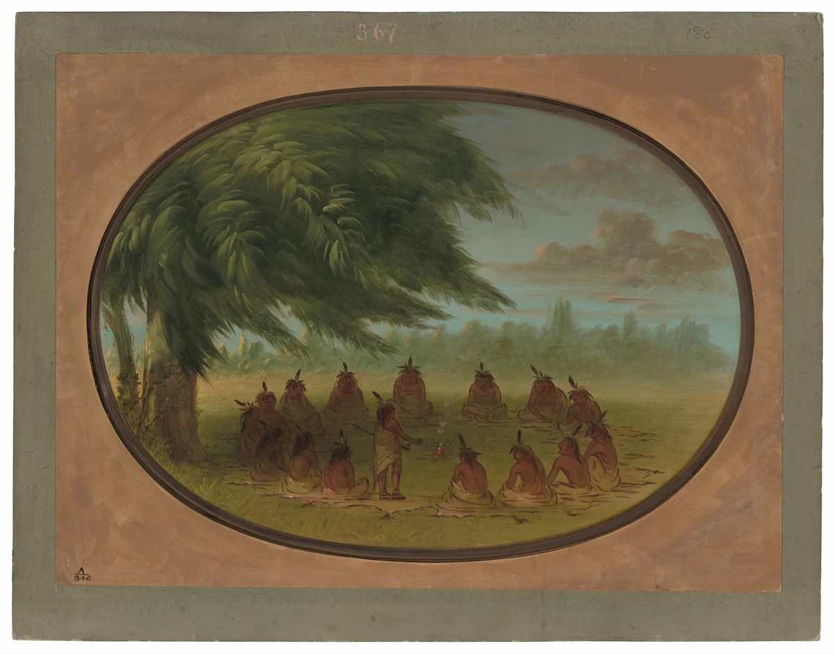 An Indian Council - Sioux by George Catlin, painting, 1861-1869