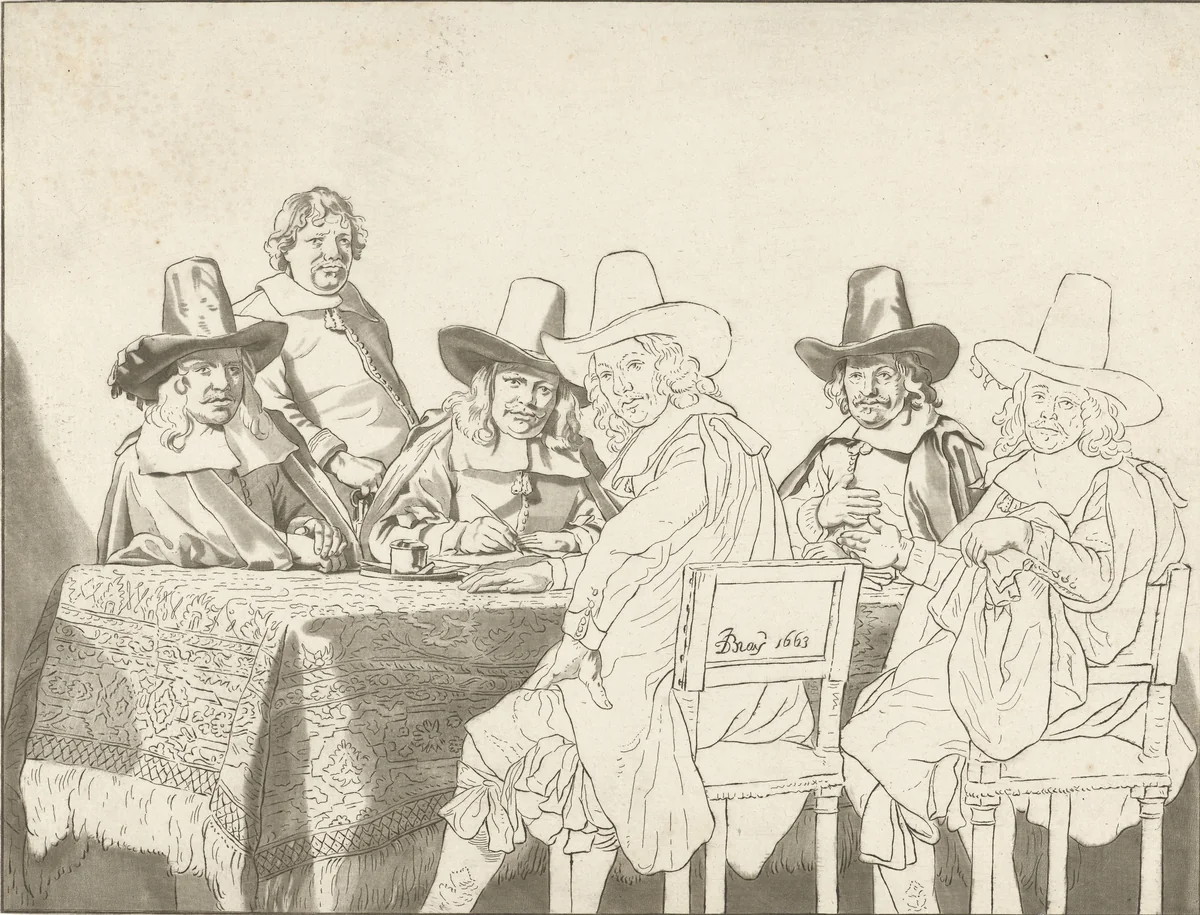 Regenten van het weeshuis te Haarlem by Cornelis Ploos van Amstel, print, 1777-1786