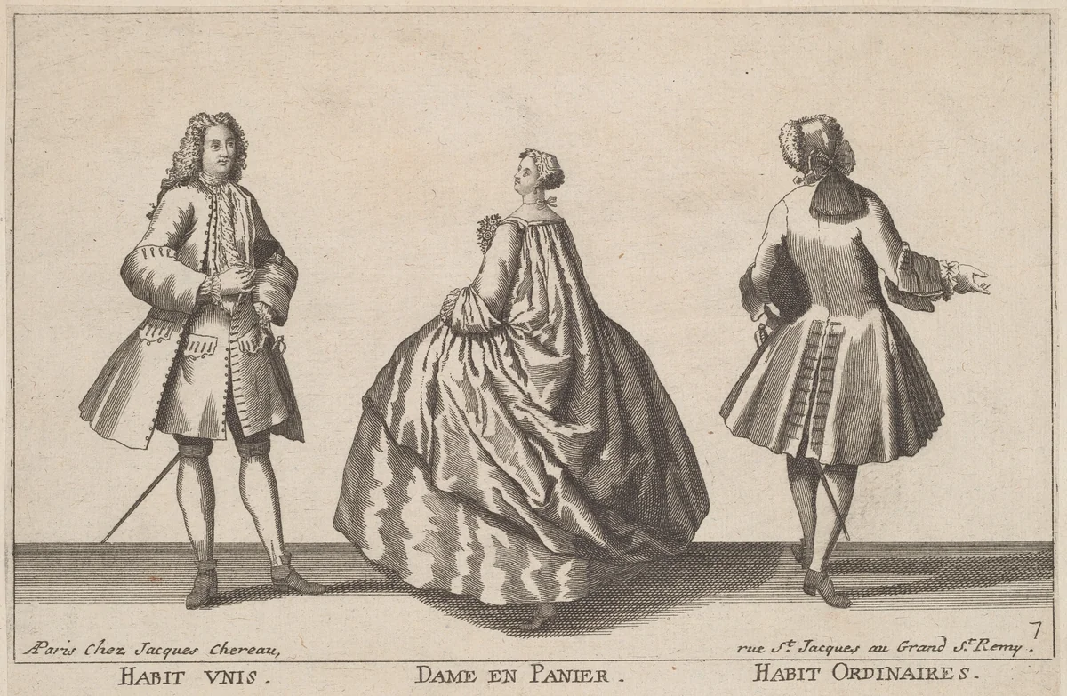 Habit Unis/Dame en Panier/Habit Ordinaires by Jacques Chéreau, print, 1720