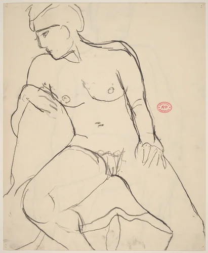 Untitled [seated nude looking to her right and down] [recto] by Richard Diebenkorn, drawing, 1955-1967