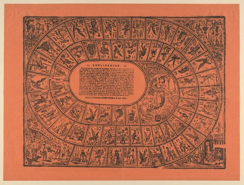 Game of the Goose (with the rules printed in the center) by José Guadalupe Posada, print, 1893-1903