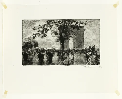 Retour du Bois, place de l'Etoile, plate nineteen from Le Long de la Seine et des Boulevards by Louis Auguste Lepère, print, 1890