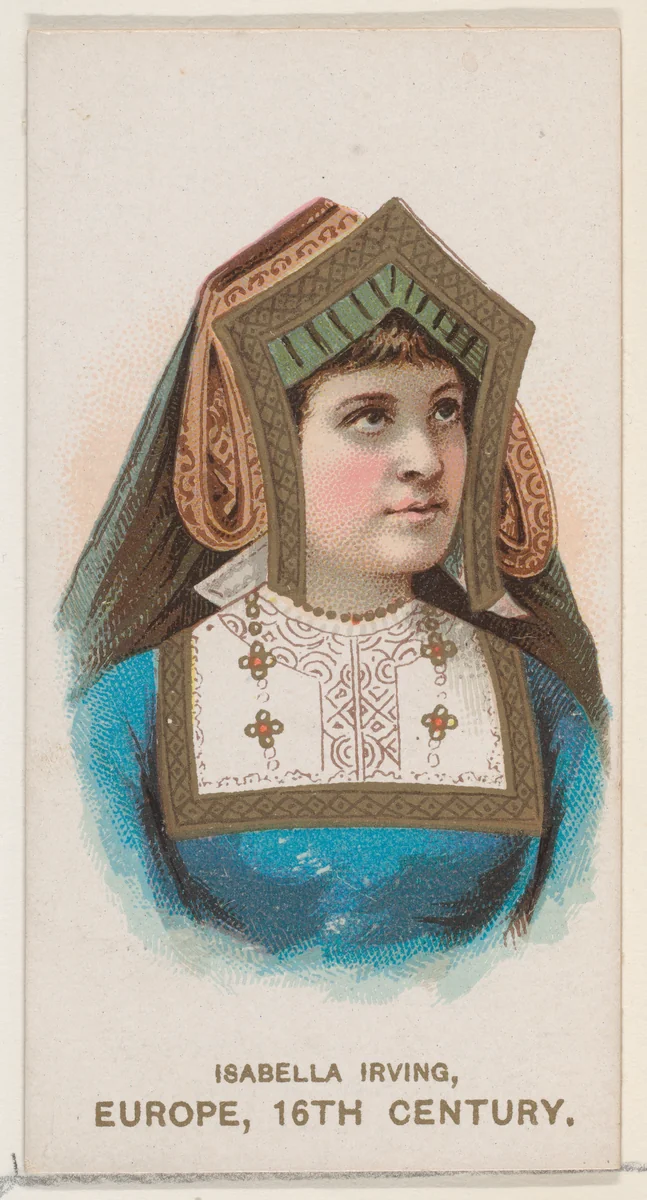 Isabella Irving Dressed in European Costume of the 16th Century, from the set Actors and Actresses, Second Series (N71) for Duke brand cigarettes by W. Duke, Sons & Co., print, 1888-1890
