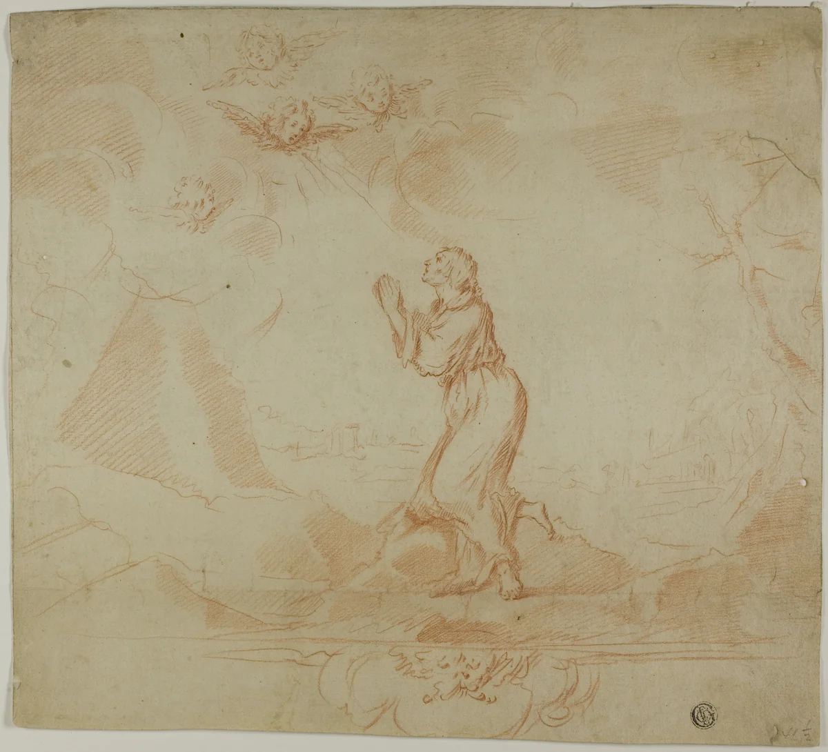Woman in Ecstasy, and Putti by Donato Creti, drawing, 1691-1799