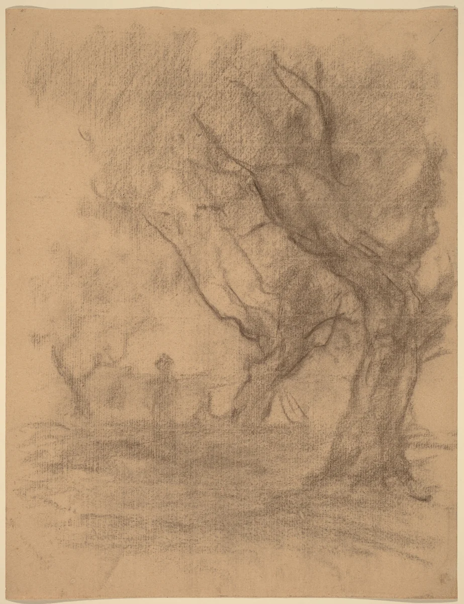 Woman Standing beneath Two Trees by William Morris Hunt, drawing, 1877