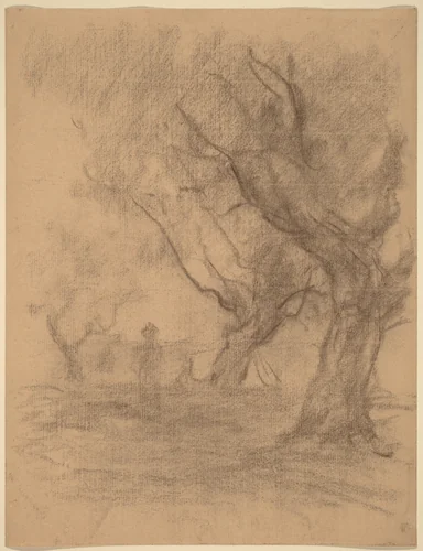 Woman Standing beneath Two Trees by William Morris Hunt, drawing, 1877