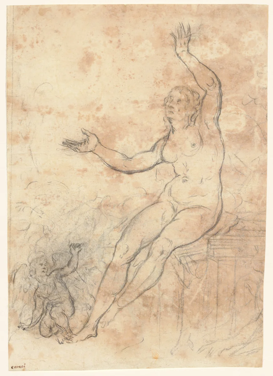 Female Nude (Danaë) by French, drawing, 1670-1699