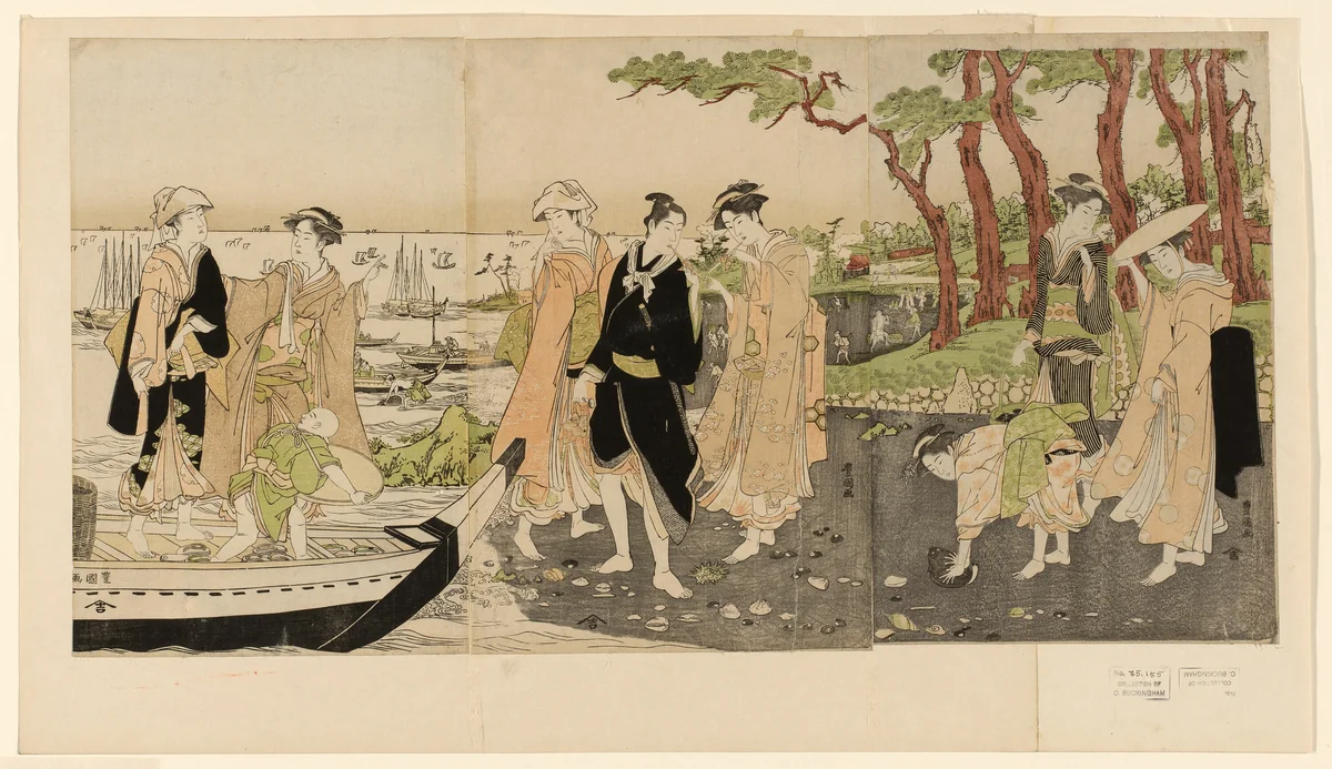 Gathering shell fish at low tide by Utagawa Toyokuni I (初代 歌川 豊国), print, 1784-1806