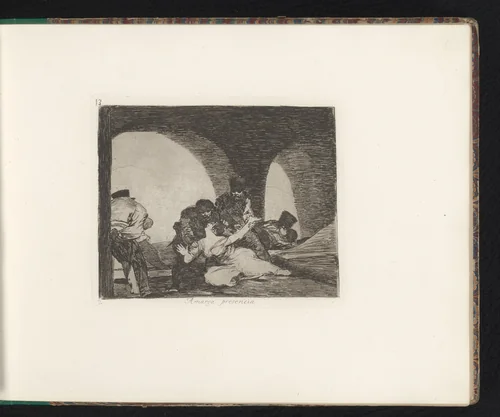 Soldaten in een duister vertrek met een angstige vrouw by Francisco de Goya, book, 1810-1820