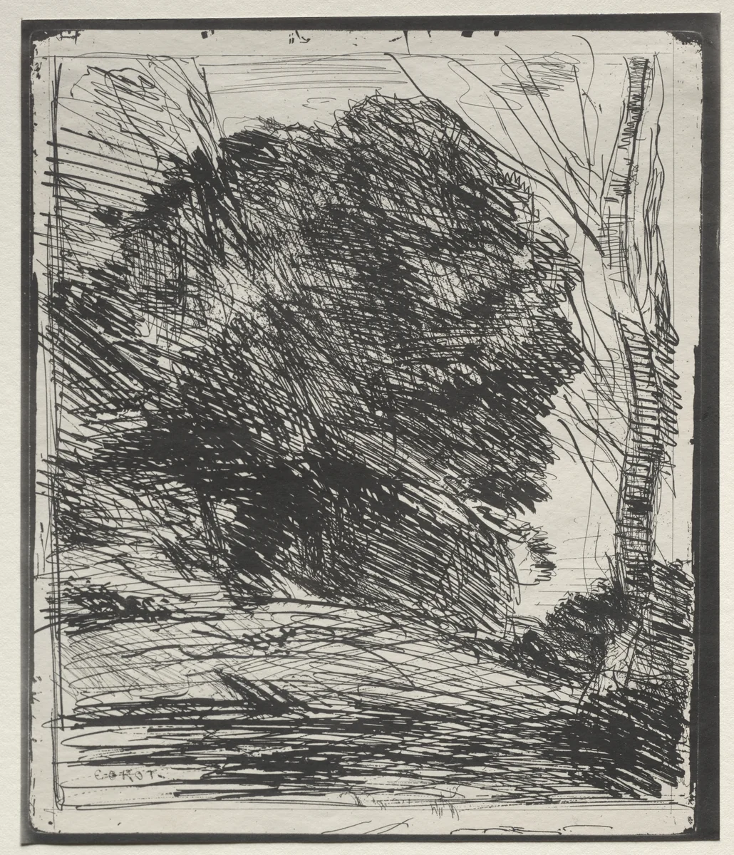 Trees on the Mountain by Jean-Baptiste-Camille Corot, print, 1921