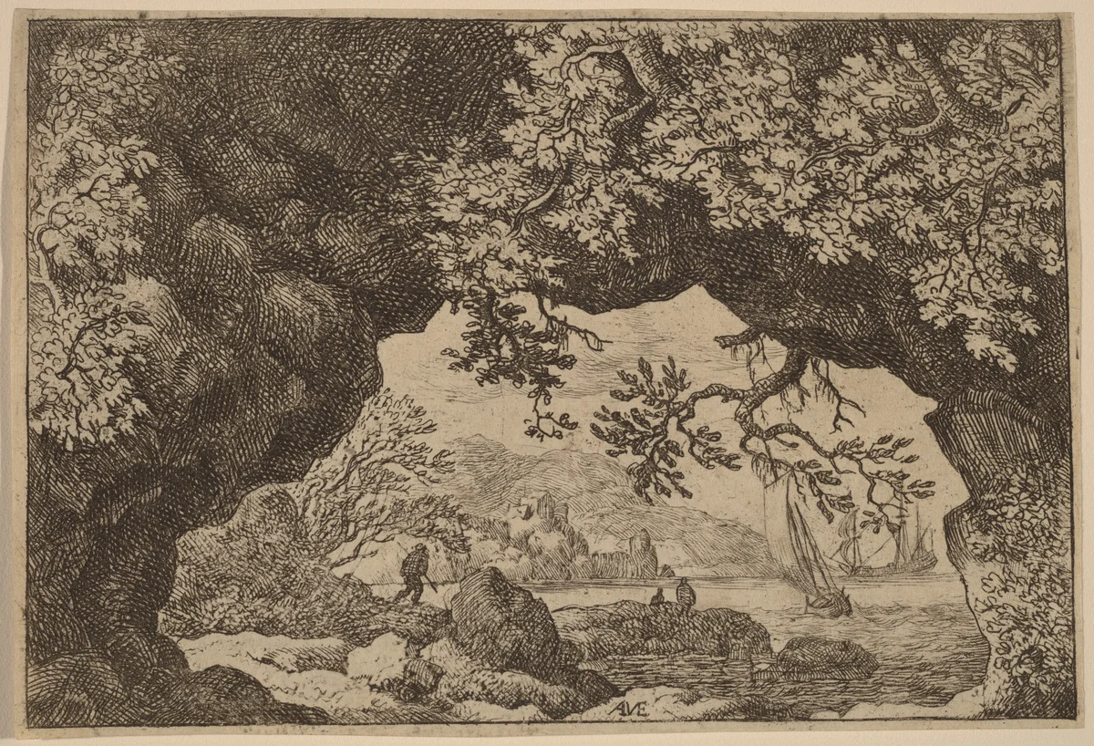 View through a Pierced Rock by Allart van Everdingen, print, 1645-1656