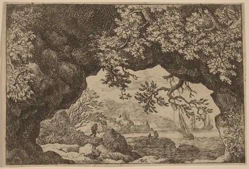 View through a Pierced Rock by Allart van Everdingen, print, 1645-1656
