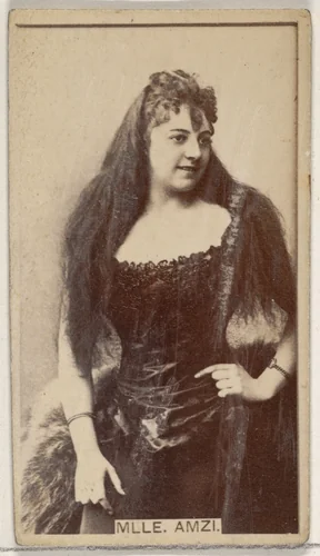 Mlle. Amzi, from the Actors and Actresses series (N45, Type 8) for Virginia Brights Cigarettes by Allen & Ginter, photograph, 1885-1891