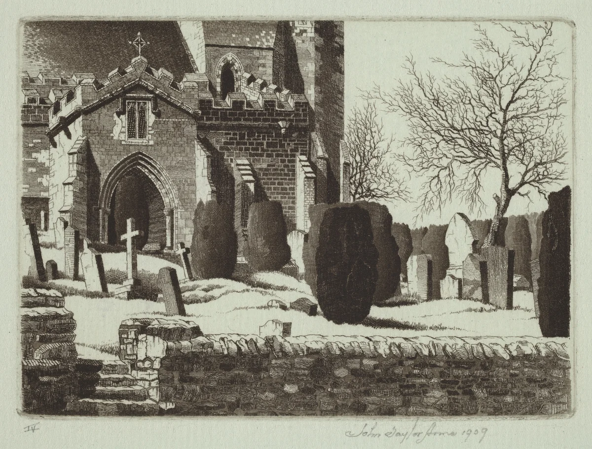 Stanwick Churchyard by John Taylor Arms, print, 1939