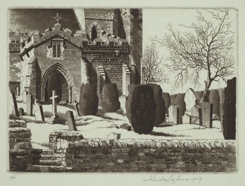 Stanwick Churchyard by John Taylor Arms, print, 1939