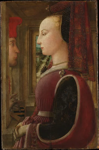 Portrait of a Woman with a Man at a Casement by Fra Filippo Lippi, painting, 1435-1445