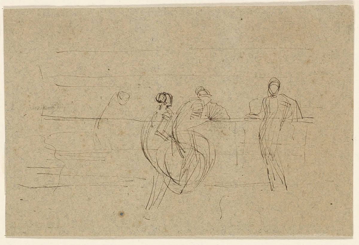 Figures by a Railing by James McNeill Whistler, drawing, 1870-1873