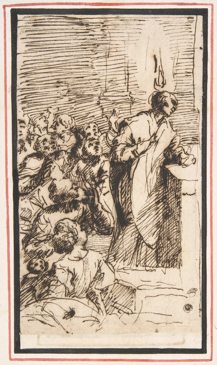 The Miraculous Mass of Saint Martin of Tours with the Apparition of a Ball of Fire above His Head by Giovanni Lanfranco, drawing, 1582-1647