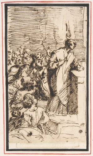 The Miraculous Mass of Saint Martin of Tours with the Apparition of a Ball of Fire above His Head by Giovanni Lanfranco, drawing, 1582-1647