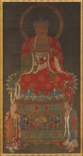 Shakyamuni with two attendants by Unknown, painting, 1300-1399