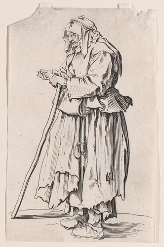 La Mendiante Venant de Recevoir la Charité (The Female Beggar Receiving her Charity), from "Les Gueux suite appelée aussi Les Mendiants, Les Baroni, ou Les Barons" (The Beggars, also called the Barons) by Jacques Callot, print, 1618-1628
