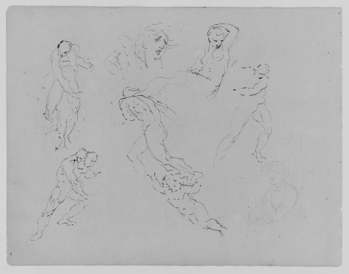 Seven Figure Studies; Portrait of a Woman (from Sketchbook) by Thomas Sully, artwork, 1810-1820