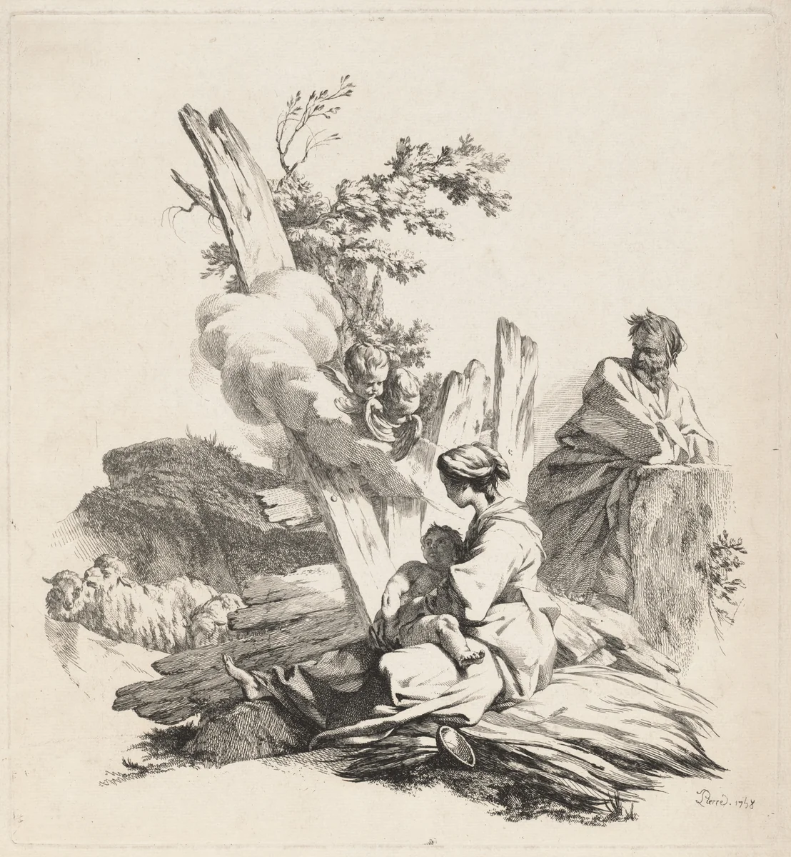 Rest on the Flight into Egypt by Jean-Baptiste-Marie Pierre, print, 1759