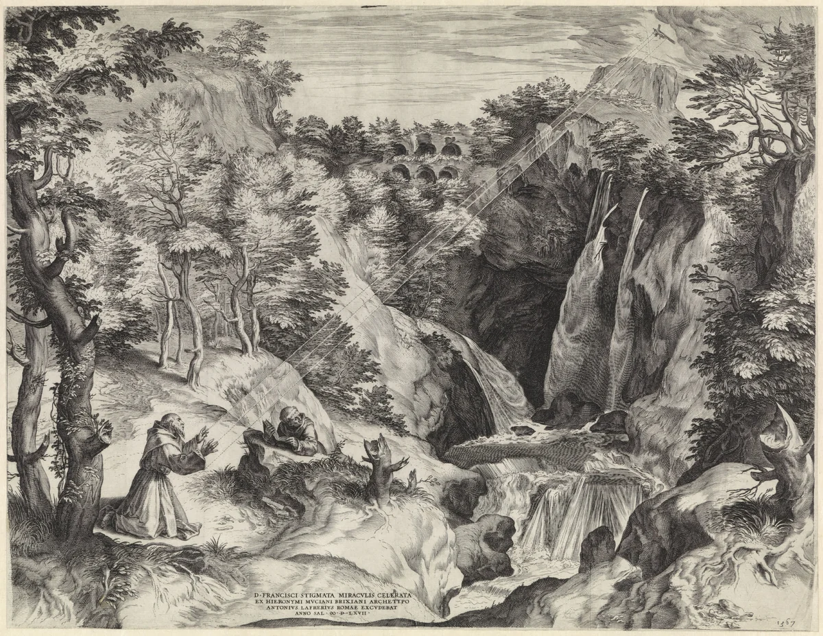 H. Franciscus ontvangt de stigmata by Cornelis Cort, print, 1567