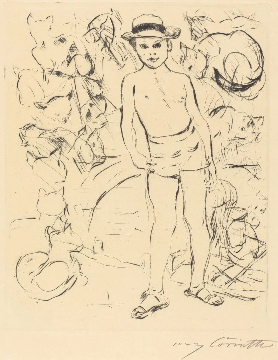 Knabe mit Badehose und Strohhut (Boy Wearing Bathing-Trunks and Straw Hat) by Lovis Corinth, print, 1915