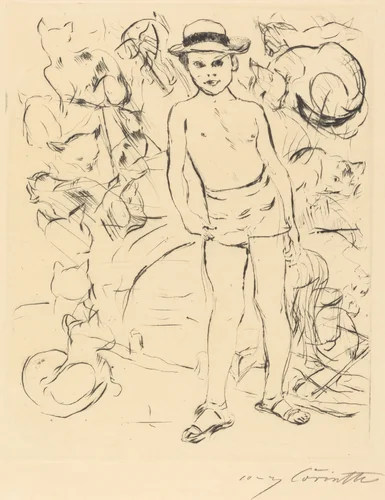 Knabe mit Badehose und Strohhut (Boy Wearing Bathing-Trunks and Straw Hat) by Lovis Corinth, print, 1915