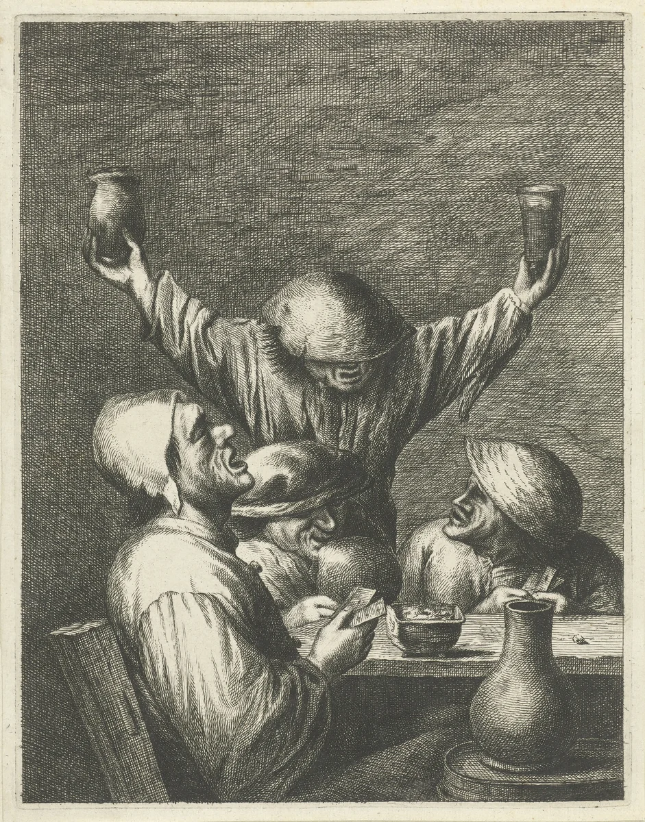 Herberginterieur met boeren by Johannes Gronsveld, print, 1679-1728