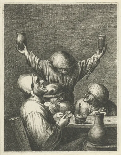 Herberginterieur met boeren by Johannes Gronsveld, print, 1679-1728