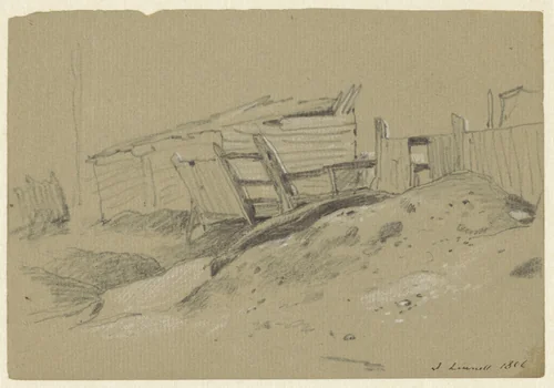 Houten keet en een hek by John Linnell, drawing, 1806