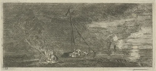 Zeegezicht bij nacht by Reinier Nooms, print, 1651-1652