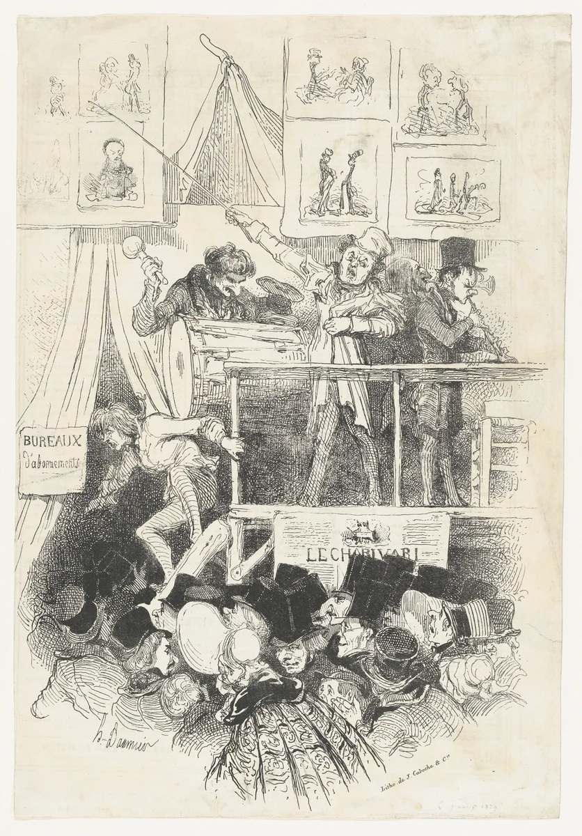 Sideshow of "Le charivari" (Parade du charivari) by Honoré Daumier, print, 1839