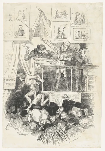 Sideshow of "Le charivari" (Parade du charivari) by Honoré Daumier, print, 1839