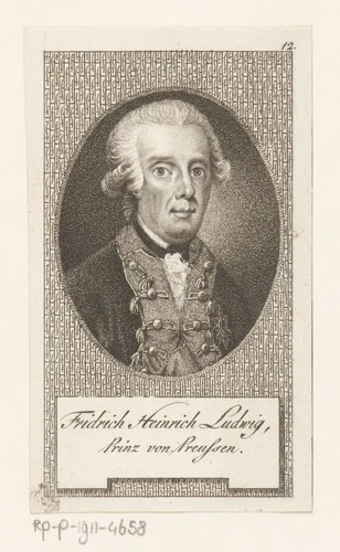Portret van Friedrich Heinrich Ludwig van Pruisen by Meno Haas, print, 1762-1802