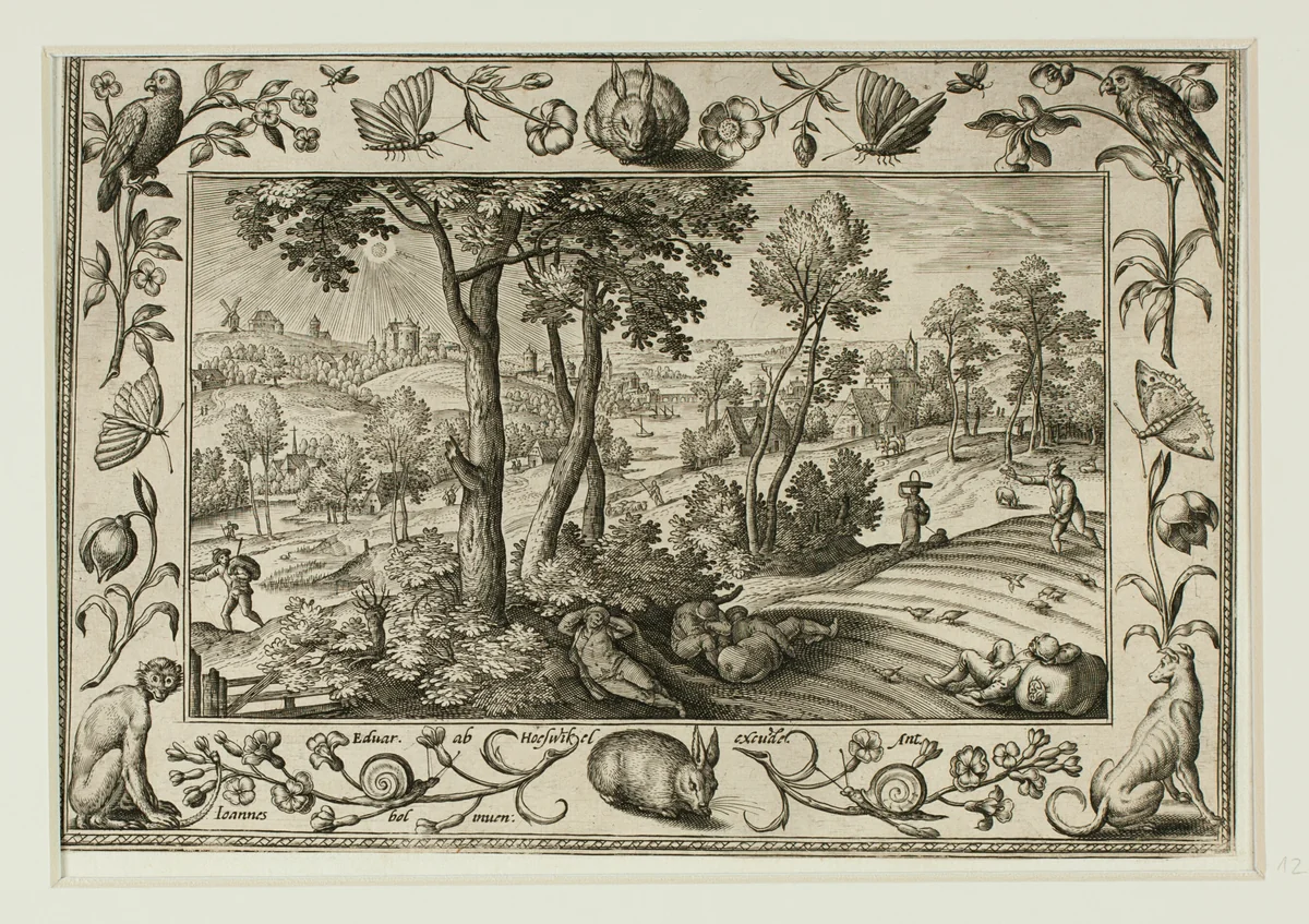 The Enemy Sowing Tares Among the Wheat, from Landscapes with Old and New Testament Scenes and Hunting Scenes by Adriaen Collaert, print, 1584