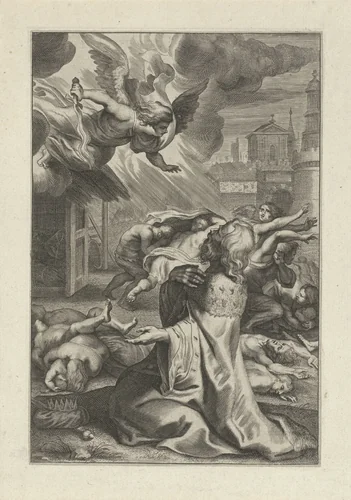 Koning David ziet de engel des doods by anonymous, print, 1614-1683