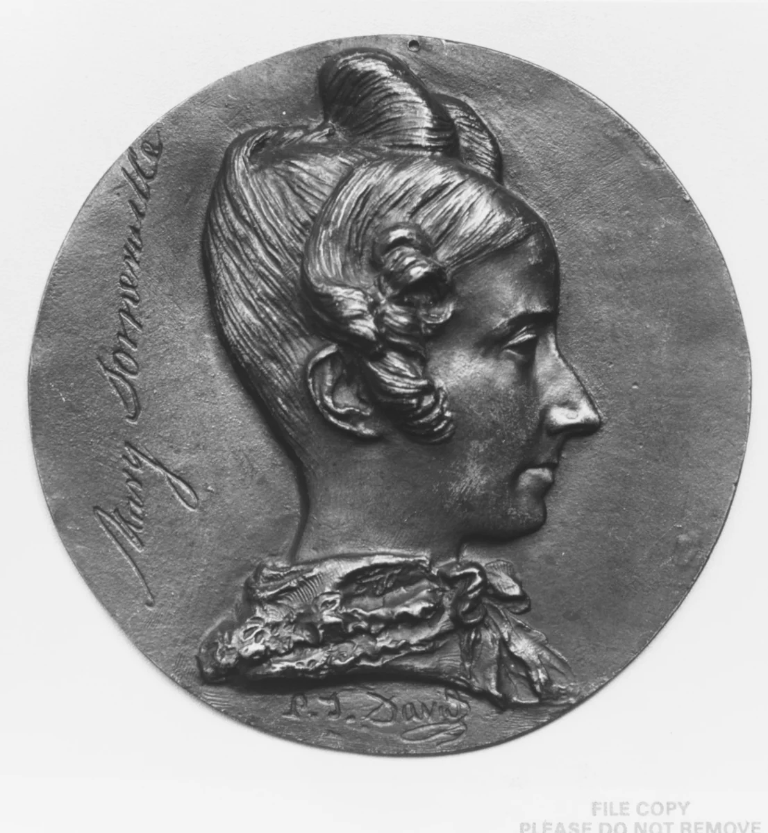 Mary Somerville (née Fairfax), Scottish mathematician and astronomer (1780–1872) by Pierre-Jean David d'Angers, metalwork, 1800-1899