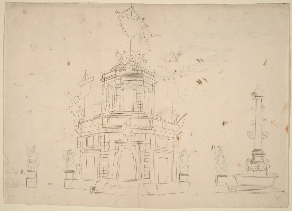 Study for "The Seconda Macchina for the Chinea of 1753: The Quarters of the Royal Militia" by Paolo Posi, drawing, 1753