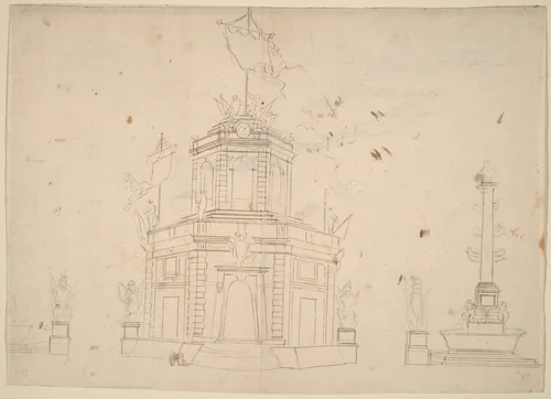 Study for "The Seconda Macchina for the Chinea of 1753: The Quarters of the Royal Militia" by Paolo Posi, drawing, 1753